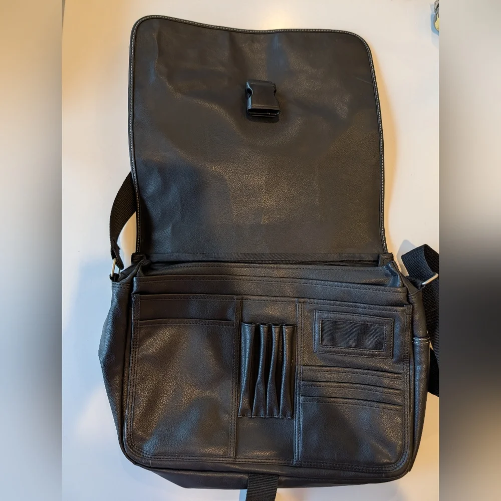 Franklin Covey Leather Satchel Briefcase Cross Body Laptop Bag Black